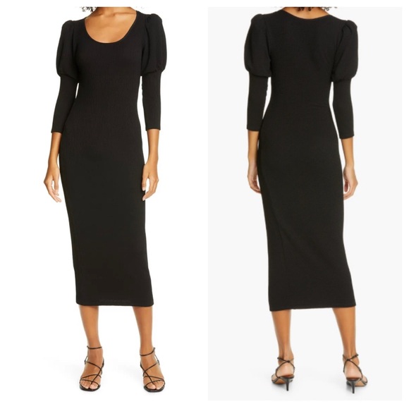 SMYTHE Juliet Puff Sleeve Knit Midi Dress in Black | SMALL - Picture 1 of 8